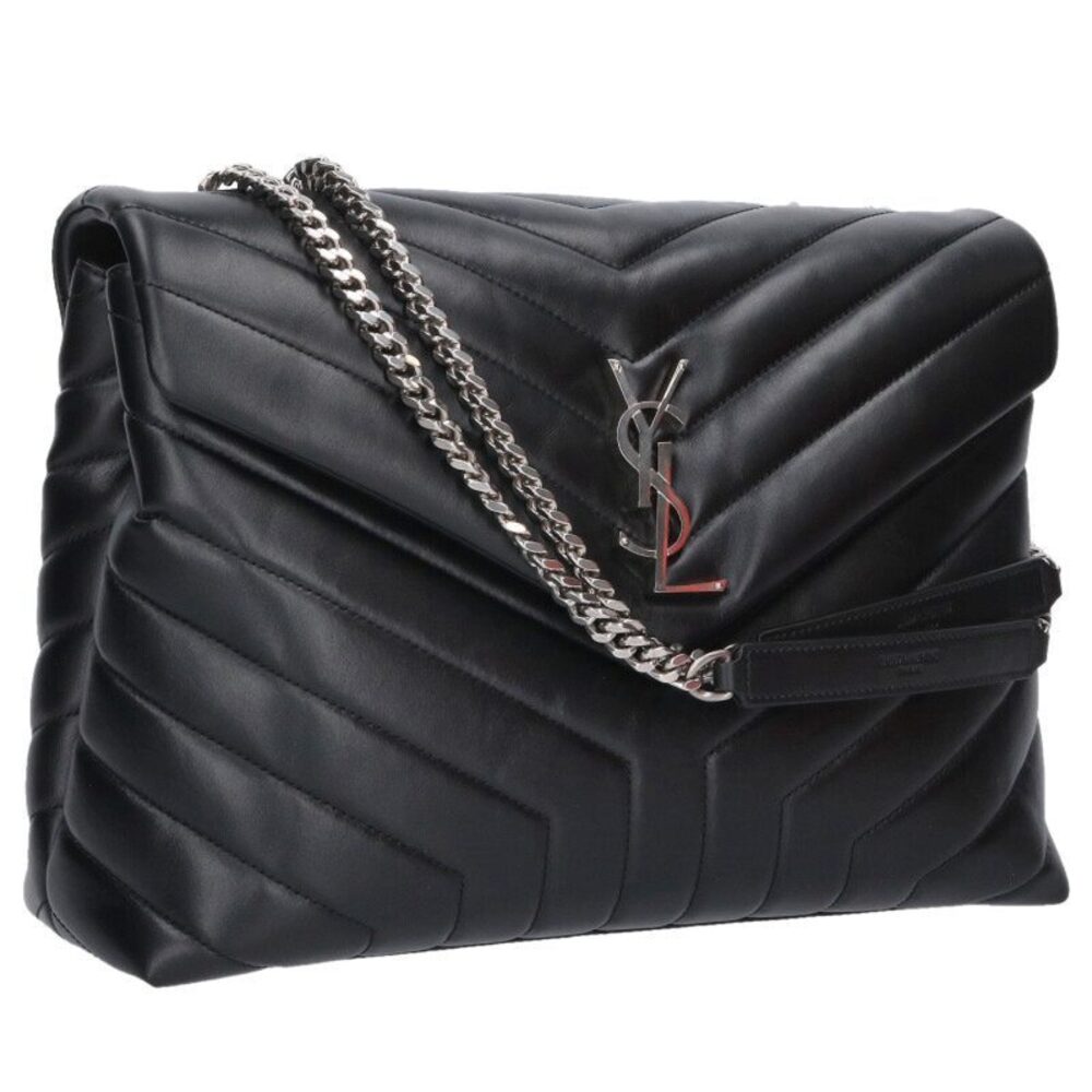 Saint Laurent Paris Loulou YSL Calfskin Chain Shoulder Bag Black Silver